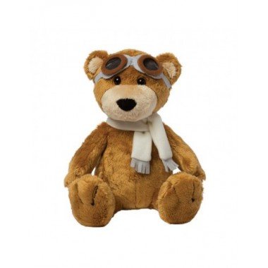 Pliušinis žaislas meškinas Lakūnas (31 cm) - vaizdas sėdinčio meškiuko baltame fone