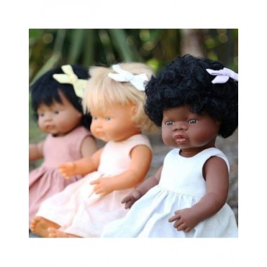 Miniland lėlė mergaitė (afroamerikietė, 38 cm.) ir kitos Miniland lėlės