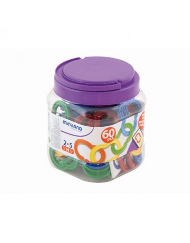 Miniland jungiamų žiedų rinkinys - vaizdas pakuotėje: užsukamame plastikiniame stiklainyje