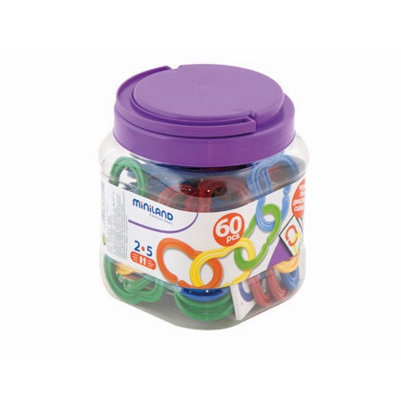 Miniland jungiamų žiedų rinkinys - vaizdas pakuotėje: užsukamame plastikiniame stiklainyje