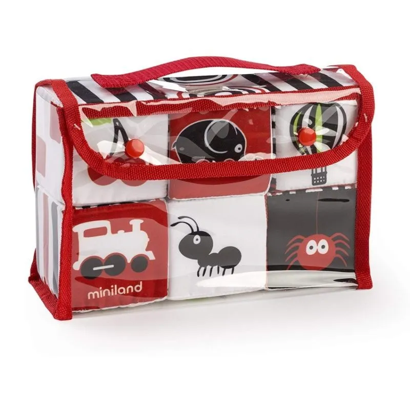 Miniland minkštos kontrastingų paveikslėlių kaladėlės - Žaislai kūdikiams