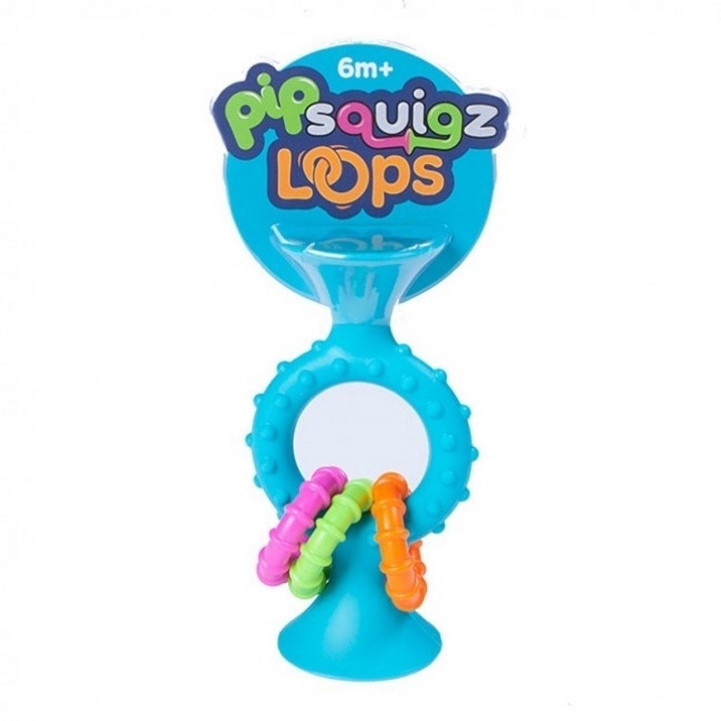 PipSquigz Loops mėlynas lipšniukas - barškutis kūdikiams - vaizdas baltame fone
