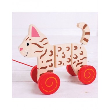 Bigjigs medinis traukiamas Kačiukas - Mediniai žaislai