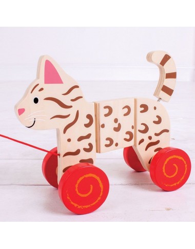 Bigjigs medinis traukiamas Kačiukas - Mediniai žaislai