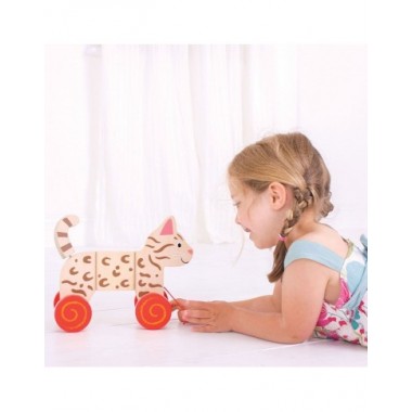 Bigjigs medinis traukiamas Kačiukas - Mediniai žaislai