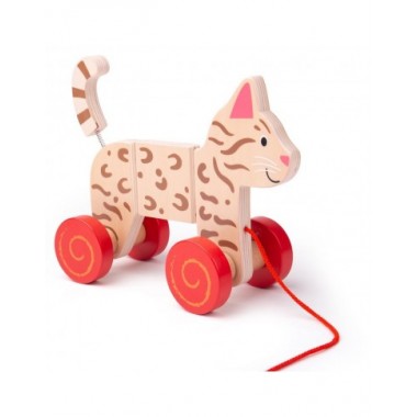 Bigjigs medinis traukiamas Kačiukas - Mediniai žaislai