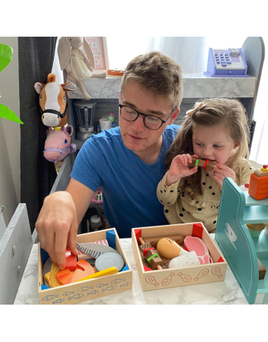 Bigjigs medinių mėsos produktų dėžutė - Mediniai žaislai vaikams nuo 3 metų