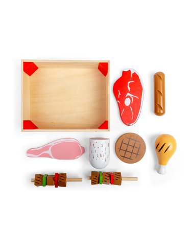 Bigjigs medinių mėsos produktų dėžutė - Mediniai žaislai vaikams nuo 3 metų