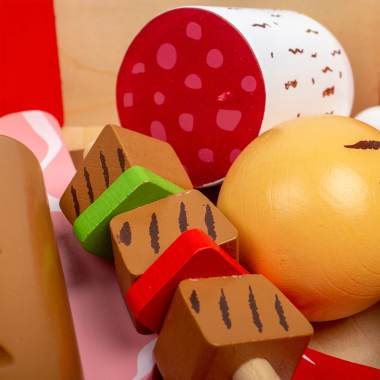 Bigjigs medinių mėsos produktų dėžutė - Mediniai žaislai vaikams nuo 3 metų