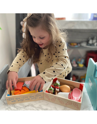 Bigjigs medinių mėsos produktų dėžutė - Mediniai žaislai vaikams nuo 3 metų
