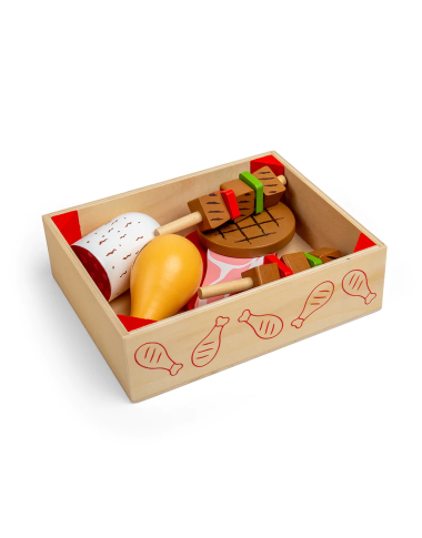 Bigjigs medinių mėsos produktų dėžutė - Mediniai žaislai vaikams nuo 3 metų