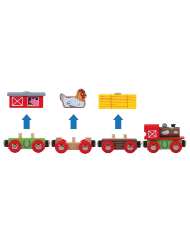 Bigjigs Ūkio traukinys - Mediniai traukinukai vaikams