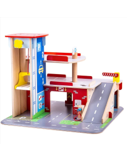 Bigjigs medinis mašinų garažas - Mediniai žaislai vaikams