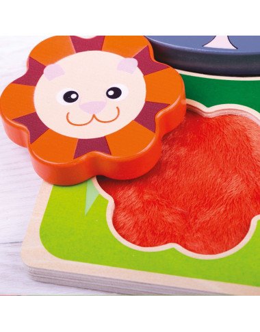 Tidlo medinė sensorinė formų dėlionė Safaris - Lavinamosios medinės dėlionės vaikams