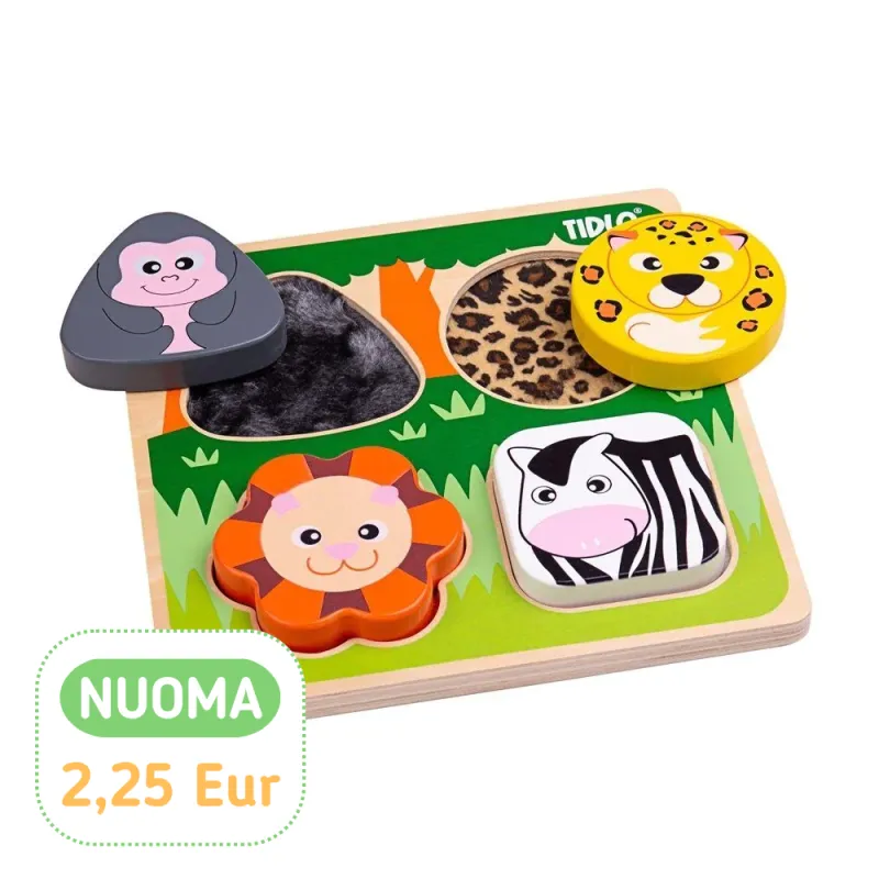 Tidlo medinė sensorinė formų dėlionė Safaris - Lavinamosios medinės dėlionės vaikams