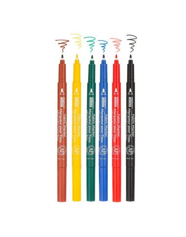Markeriai tekstilei plonu galiuku Fabric Marker Fine (6 vnt.) - Kanceliarinės prekės vaikams
