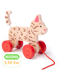 Bigjigs medinis traukiamas Kačiukas - Mediniai žaislai