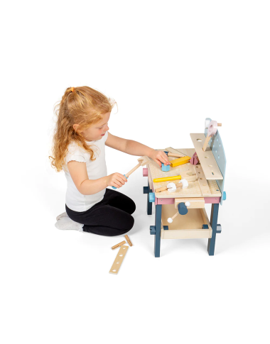 Bigjigs medinis vaikiškas meistro stalas (22 el.) - Mediniai žaislai vaikams