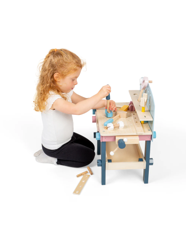 Bigjigs medinis vaikiškas meistro stalas (22 el.) - Mediniai žaislai vaikams