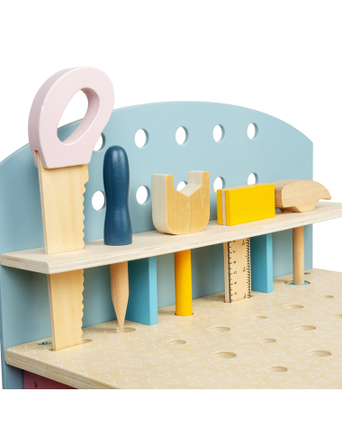 Bigjigs medinis vaikiškas meistro stalas (22 el.) - Mediniai žaislai vaikams