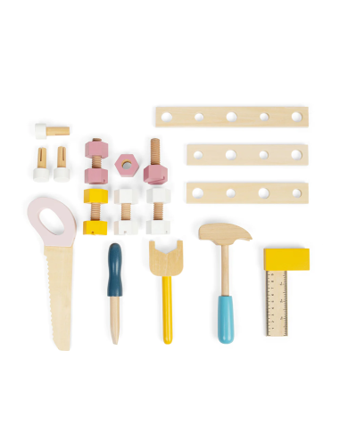 Bigjigs medinis vaikiškas meistro stalas (22 el.) - Mediniai žaislai vaikams