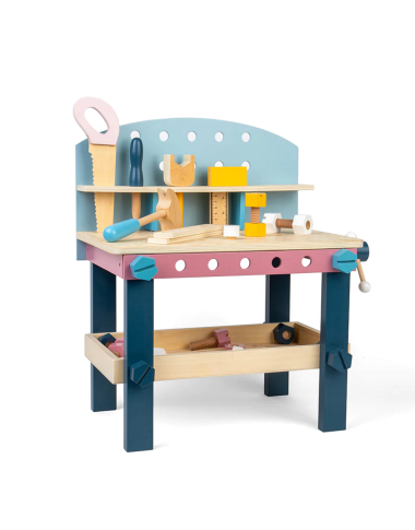 Bigjigs medinis vaikiškas meistro stalas (22 el.) - Mediniai žaislai vaikams