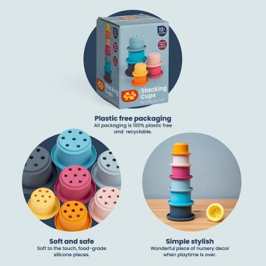 Bigjigs silikoninis indelių bokštas - Lavinamieji žaislai vaikams nuo 1 metų