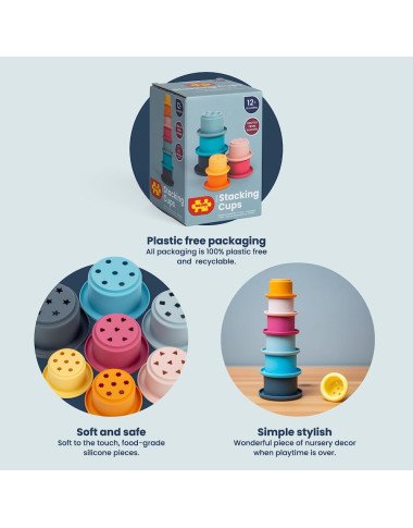 Bigjigs silikoninis indelių bokštas - Lavinamieji žaislai vaikams nuo 1 metų