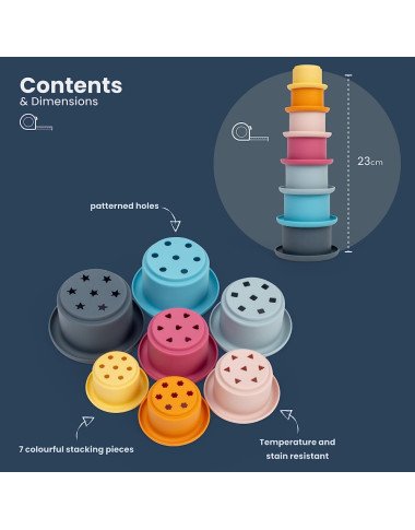 Bigjigs silikoninis indelių bokštas - Lavinamieji žaislai vaikams nuo 1 metų