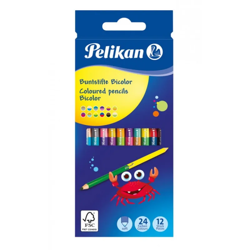 Pelikan dvipusiai pieštukai, 12/24 sp. - Spalvoti pieštukai vaikams Pelikan dvipusiai pieštukai, 12/24 sp. - Spalvoti pieštukai vaikams