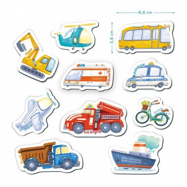 MON Magnetukų rinkinys Transportas (10 el.) - Magnetukų rinkinys vaikams nuo 3 metų