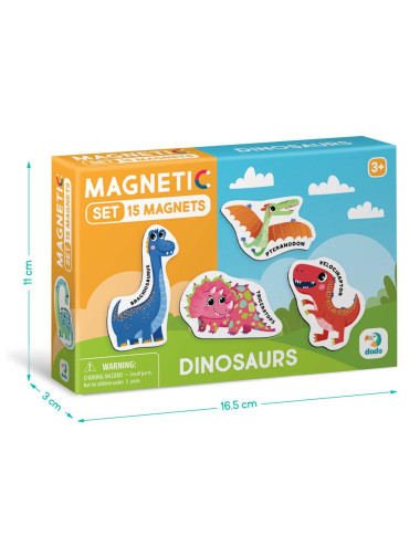 Dodo didelių magnetukų rinkinys Dinozaurai (15 el.) - Magnetukų rinkinys vaikams nuo 3 metų