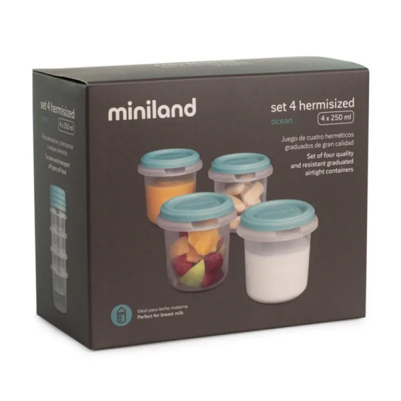Miniland hermetiški indeliai (4 vnt.x250 ml) - Prekės kūdikiams Miniland hermetiški indeliai (4 vnt.x250 ml) - Prekės kūdikiams
