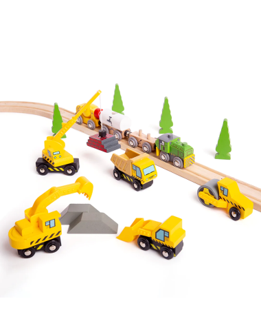 Bigjigs medinių mašinėlių rinkinys (9 vnt.) - Mediniai traukiniai vaikams