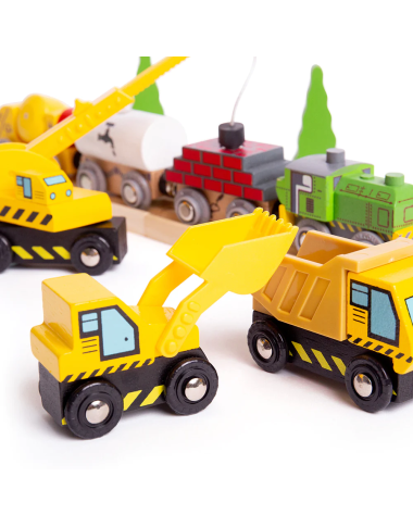 Bigjigs medinių mašinėlių rinkinys (9 vnt.) - Mediniai traukiniai vaikams