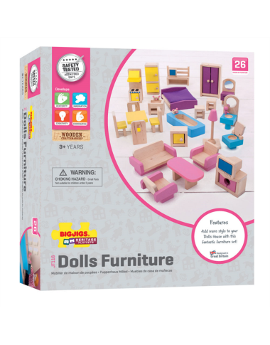 Bigjigs medinių baldų rinkinys lėlėms - Lėlių namai