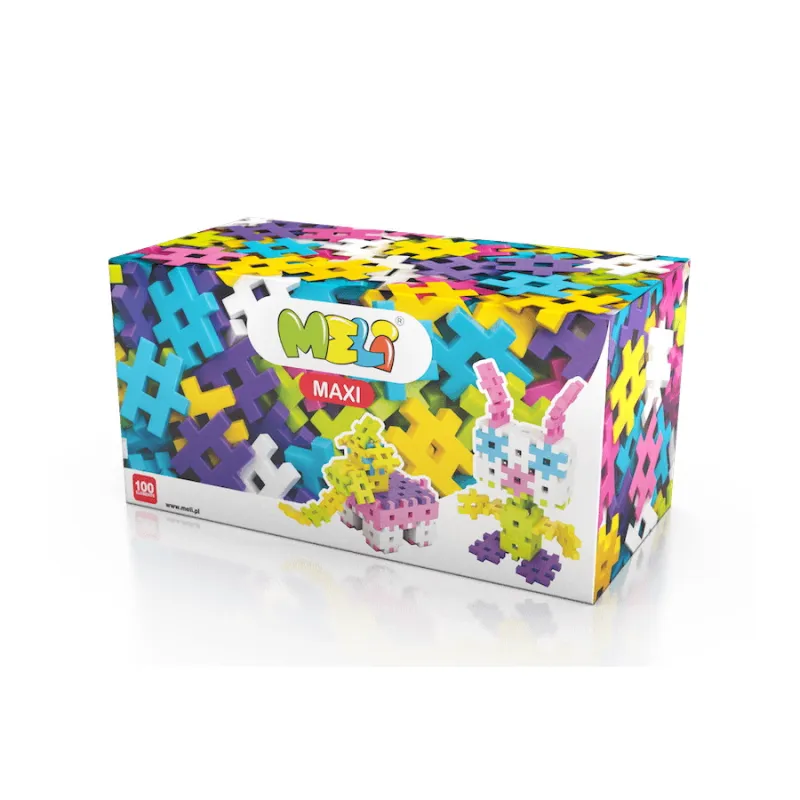 Meli Maxi Pink konstruktorius (100 el.) - Vaflinės kaladėlės vaikams nuo 1 metų Meli Maxi Pink konstruktorius (100 el.) - Vaflinės kaladėlės vaikams nuo 1 metų