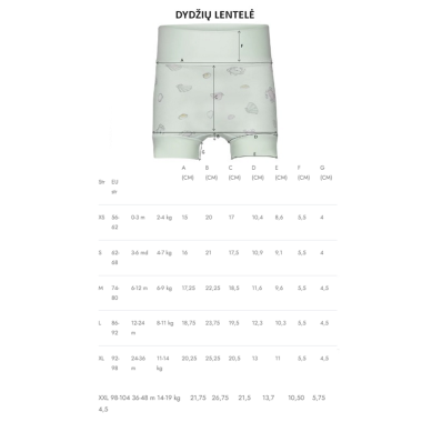 Mėlyni maudymosi šortai vaikams - dydžių lentelė