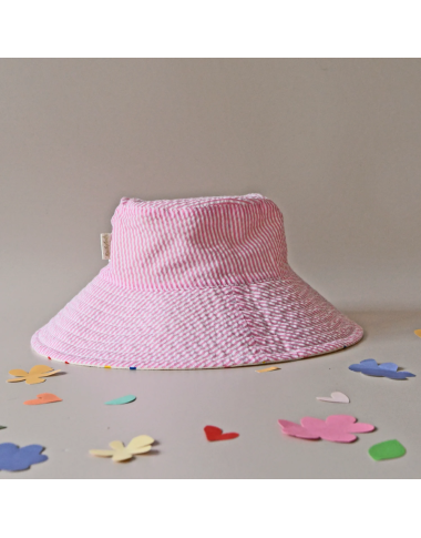 Vasarinės kepurės mergaitėms abi pusės: rausva ir su širdelėmis