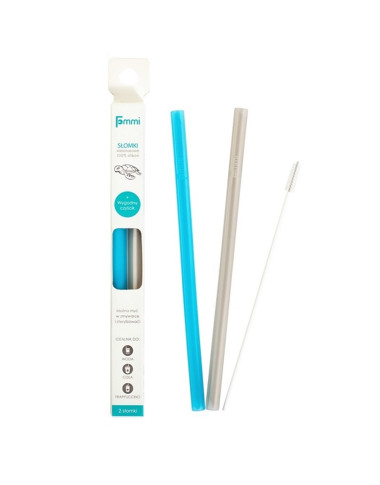 Fommi daugkartiniai silikoniniai šiaudeliai - 2 vnt. ir šepetėlis