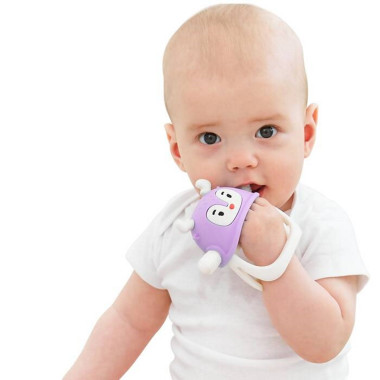 Kūdikis kramtantis Smily Mia purpurinį silikoninį kramtuką kūdikiams Elniuką