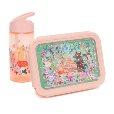 Vaikiška gertuvė su šiaudeliu Gyvūnų piknikas (380 ml) su derančia pietų dėžute