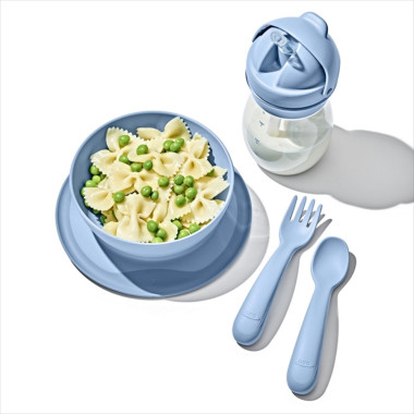 OXO prilimpantis dubenėlis Melsvas su derančia gertuve ir įrankiais