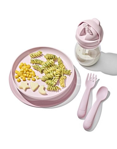 OXO prilimpanti vaikiška lėkštė Rausva iš šono