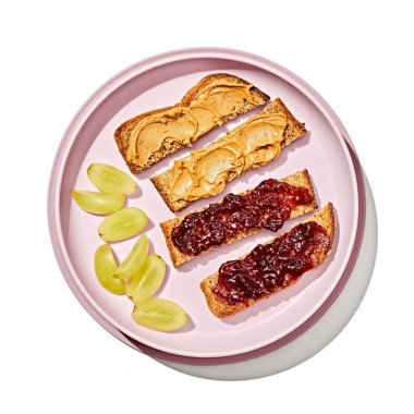 OXO prilimpanti vaikiška lėkštė Rausva su maistu viduje