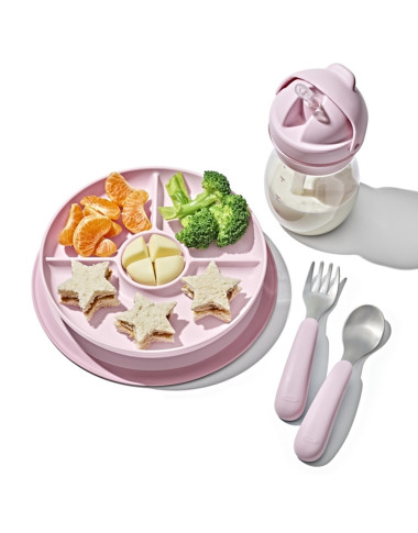 OXO prilimpanti vaikiška lėkštė su skiltimis Rausva iš šono