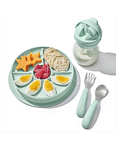 OXO prilimpanti vaikiška lėkštė su skiltimis Žalsva