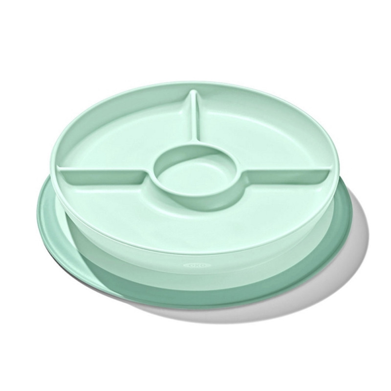 OXO prilimpanti vaikiška lėkštė su skiltimis Žalsva