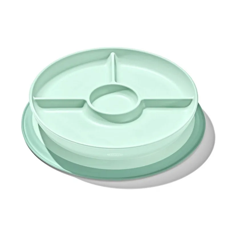 OXO prilimpanti vaikiška lėkštė su skiltimis Žalsva