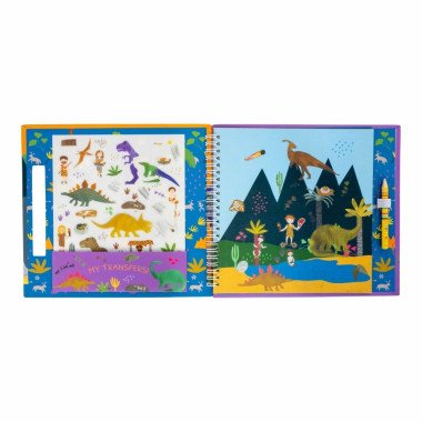 Spalvinimo knygelė su perkeliamais paveikslėliais Dinozaurai atversta, matosi dinozaurai